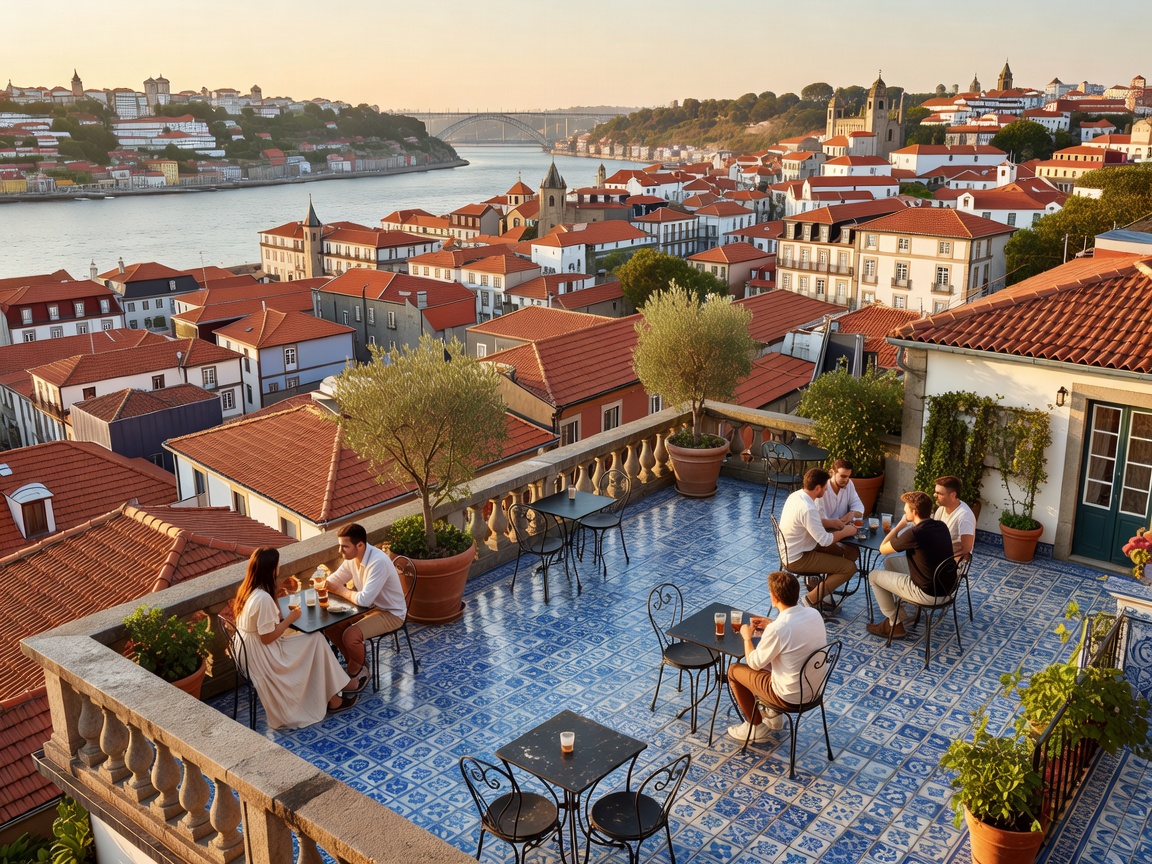 Graça Rooftop Bar Porto tiled terrace