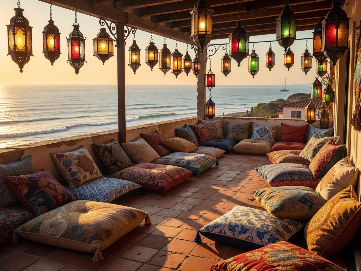 House of Wonders rooftop terrace in Cascais filled with lanterns and pillows
