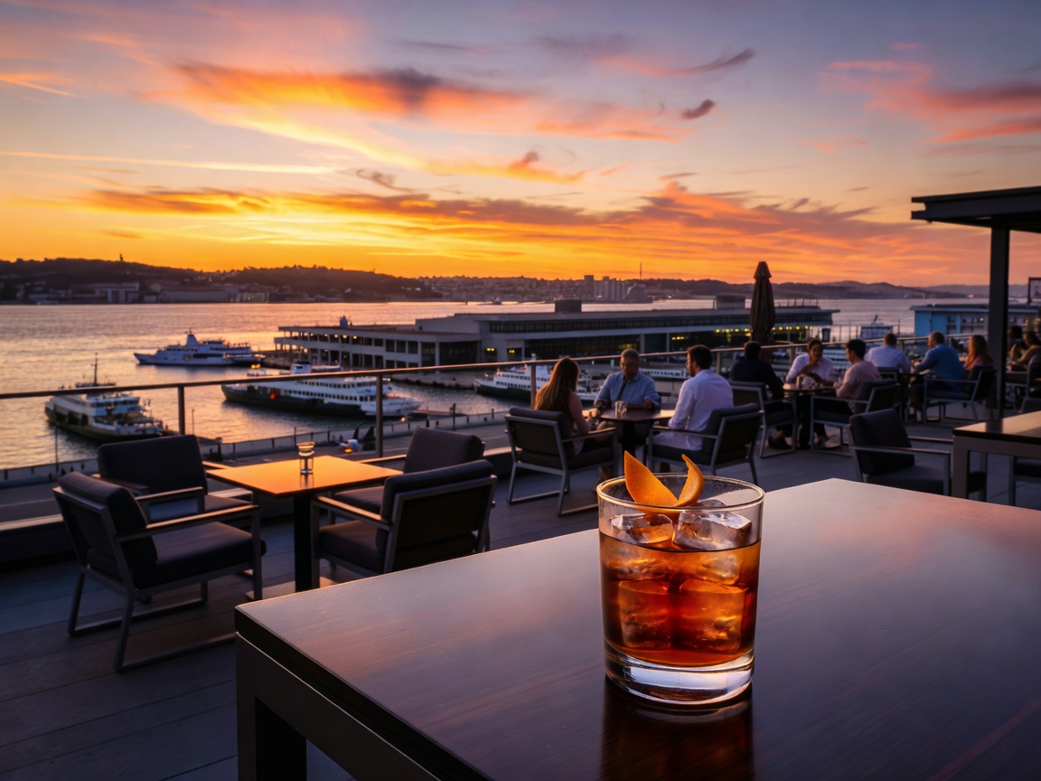 Java Rooftop Cais do Sodre Lisbon sunset cocktail overlooking the ferry terminal