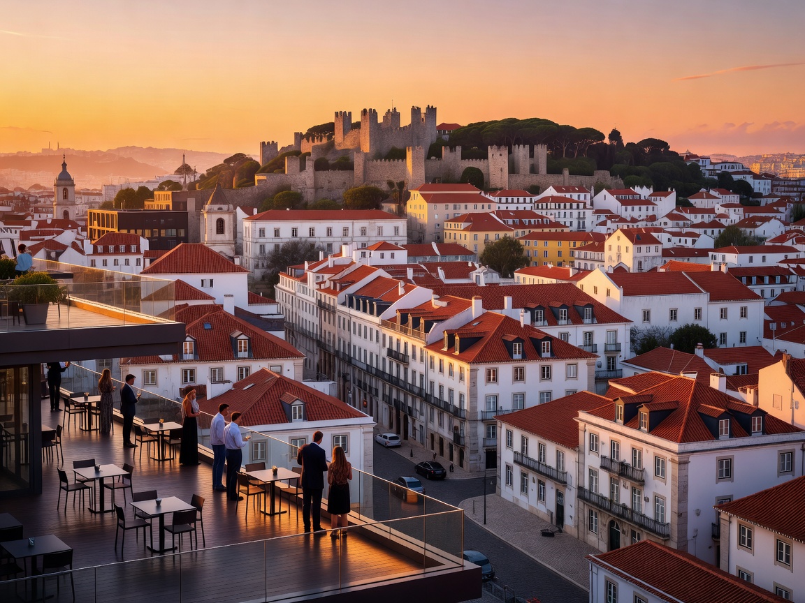 SEEN Sky Bar Tivoli overlooking Lisbon downtown and Saint George Castle
