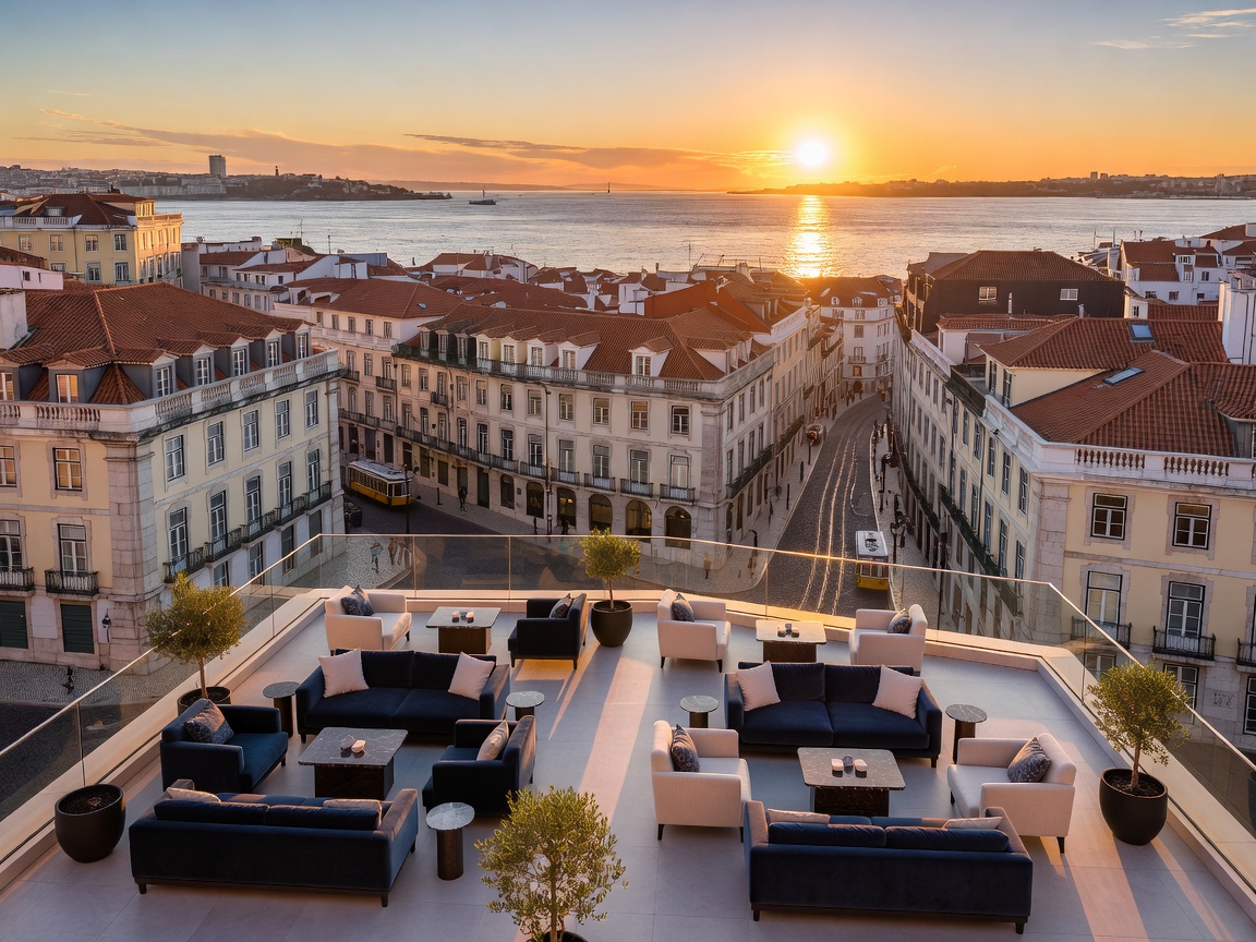 Silk Club Lisbon rooftop terrace view over Chiado and Tagus River